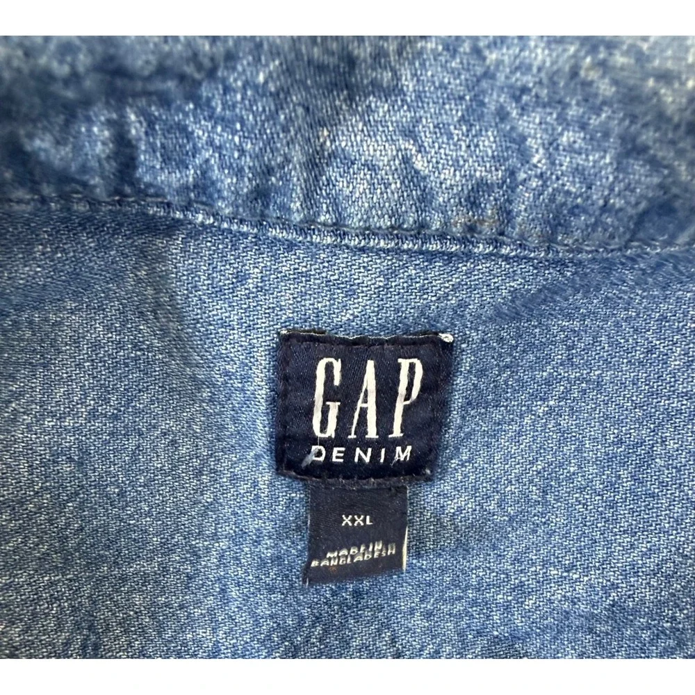 Gap Denim Youth XXL 14-16 Short Sleeve Button Down Shirt Medium Wash Blue Cotton